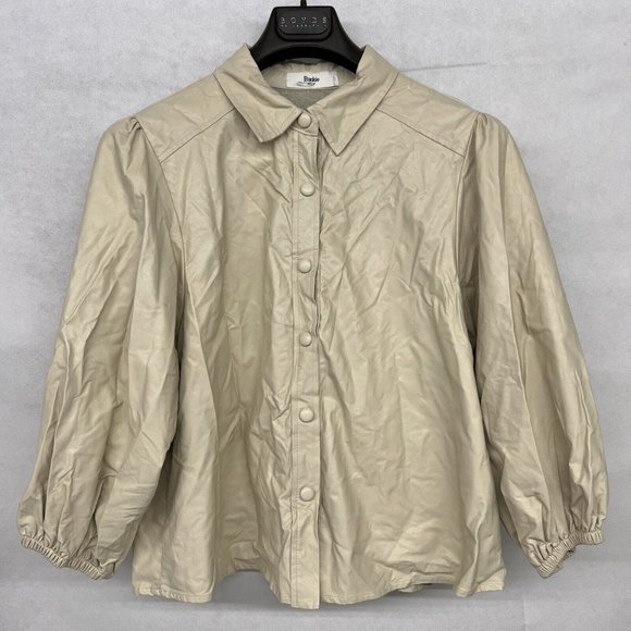 NEW Medium M The Frankie Shop Leandra Faux Leather Shirt In Beige Button Down - Picture 3 of 9